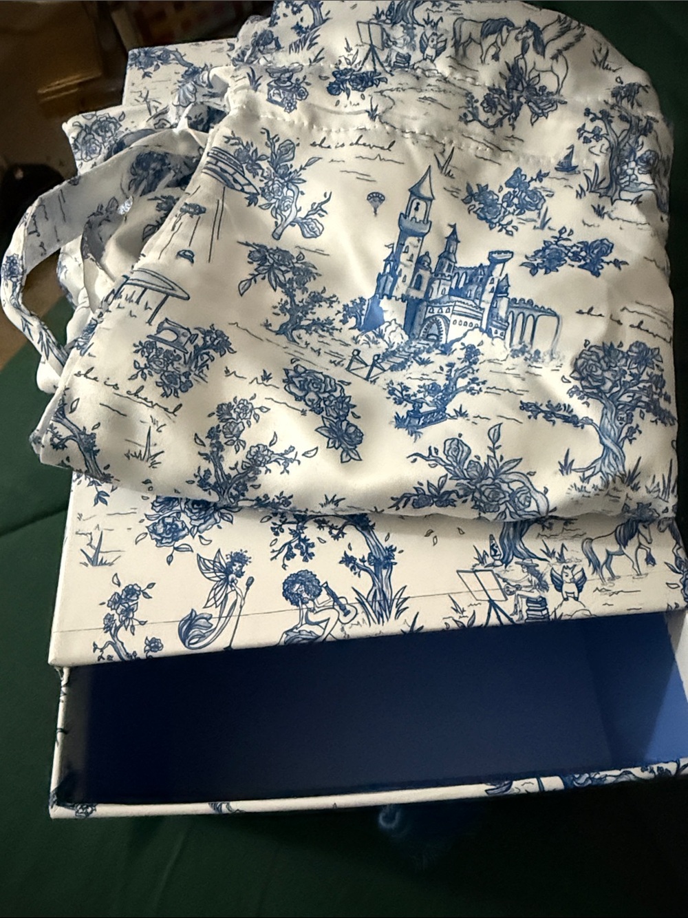 Blue and White  shoes box with a bag no shoes